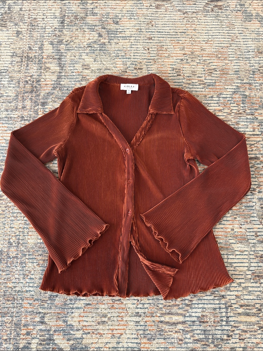 Gilli Rust Pleated Button-Front Top - Picture 2 of 6